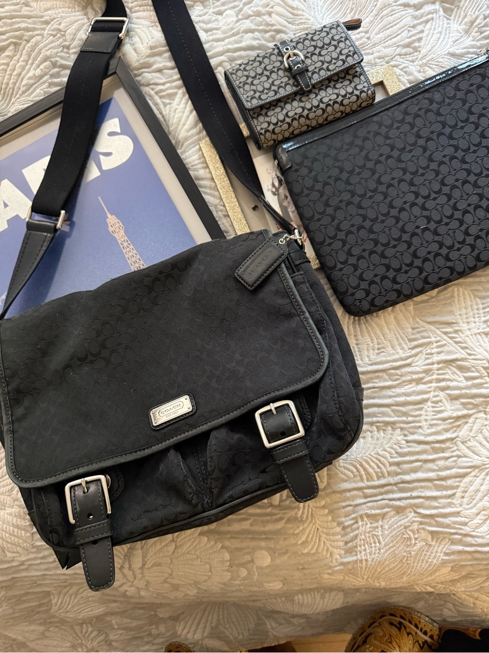 Coach Black Signature Canvas Messenger Bag with Adjustable Strap